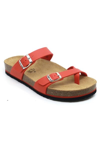 Ceyo Women's Red Toe Interlocking Genuine Leather Orthopedic Sole Slippers 9910-z34