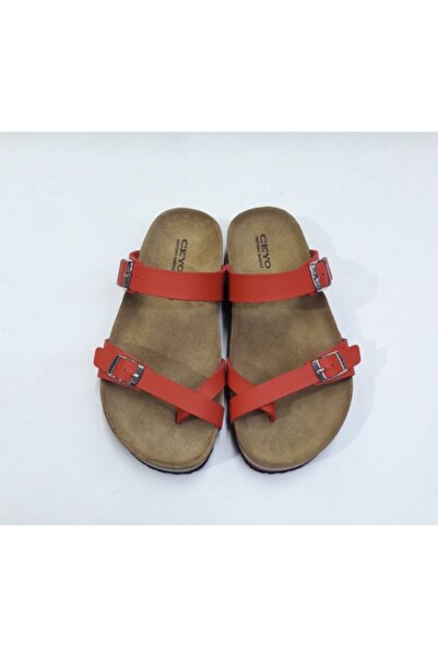 Ceyo Women's Red Toe Interlocking Genuine Leather Orthopedic Sole Slippers 9910-z34