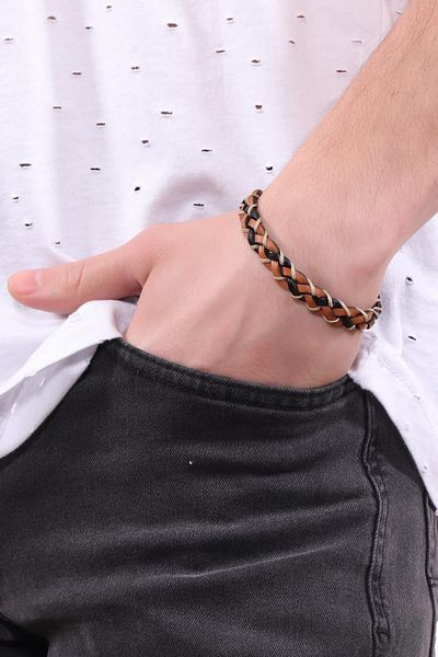 LABALABA MEN'S KNITTED LEATHER BRACELET