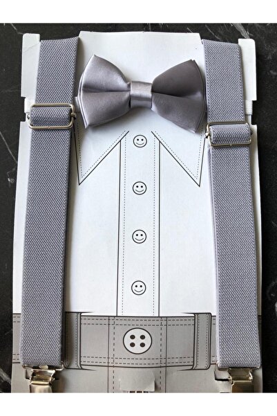 AYBER STİL Erkek Çocuk Gri Papyon Askı Seti