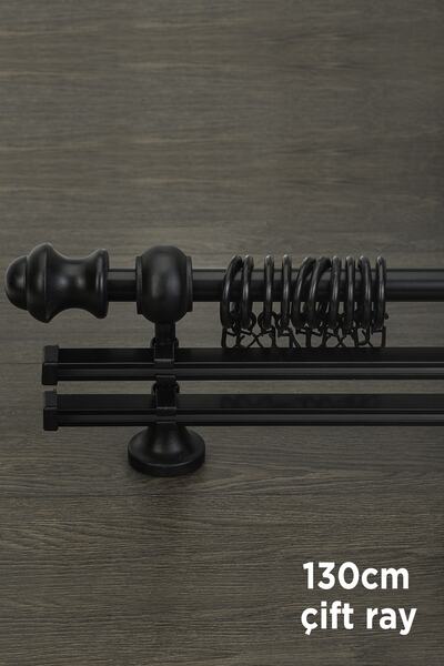 wenthi Suport pentru perdele din lemn negru rustic cu două șine Venti 130 cm
