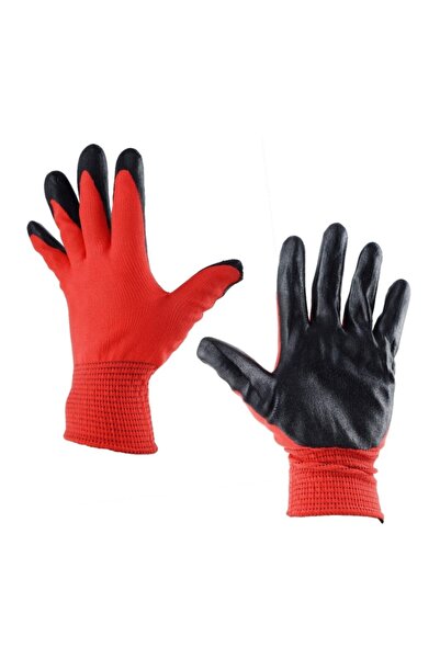 fafatara Kırmızı Siyah Nitril İş Eldiveni 12 Çift
