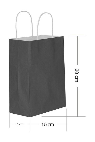 Kikajoy Pack of 25 Black Kraft Gift Bags - 15x8x20 cm