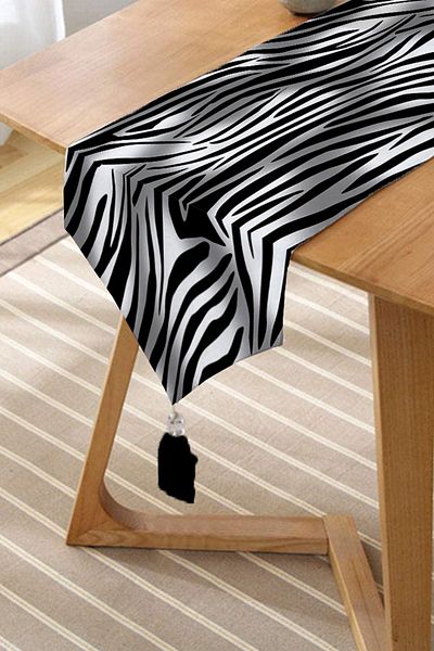 Realhomes Zebra Patterned Digital Printed Modern Tufted Chenille Triangle Runner