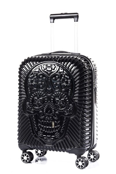 ÇÇS Pp Kuru Kafa Desenli Siyah 3'lü Valiz Seti 5186