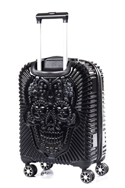 ÇÇS Pp Kuru Kafa Desenli Siyah 3'lü Valiz Seti 5186