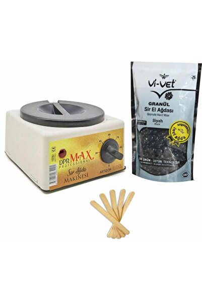 Vi-vet Ağda Makinesi 800ml+250ml Siyah Soyulan Boncuk Ağda+5 Spatula