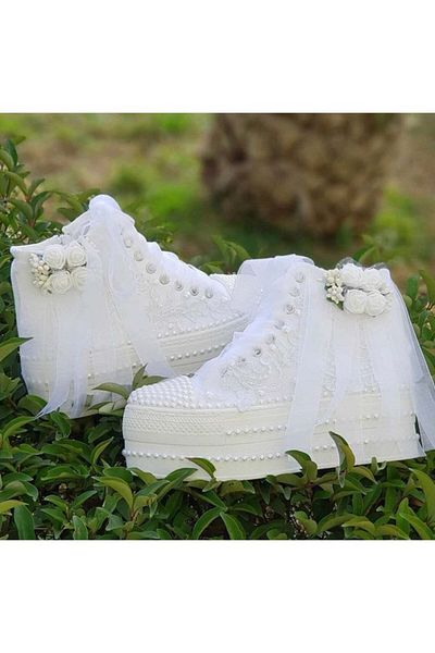 Ayakkabı Tutkusu Stilo ® Bridal Shoes 6cm White Floral Inside Zipper