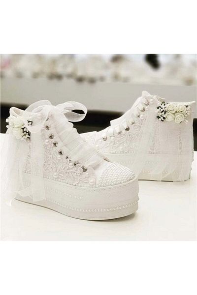 Ayakkabı Tutkusu Stilo ® Bridal Shoes 6cm White Floral Inside Zipper