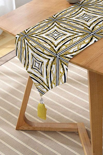 Realhomes Alergăre triunghiular din chenille cu design special, cu fundal geometric