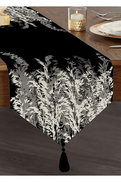 Realhomes Alb și gri, cu tematică florală, cu design special, cu smocuri din chenille, pe fundal negru