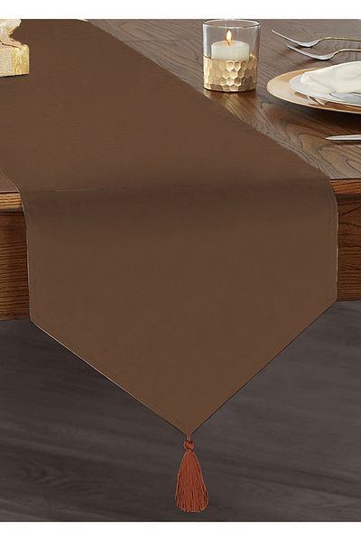 Realhomes Καφέ Ψηφιακή Εκτύπωση Φούντες Chenille Triangle Runner