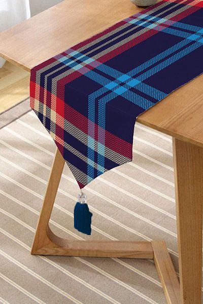 Realhomes Design modern, carouri, geometrice, imprimate digital, chenille triunghi alergător cu ciucuri