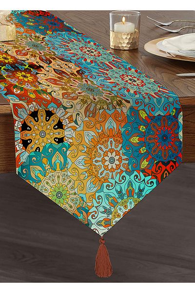 Realhomes Fractal Model Special Design Digital Printed Modern Tasseled Chenille Triunghi Runner