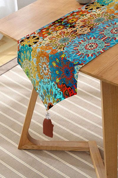 Realhomes Fractal Model Special Design Digital Printed Modern Tasseled Chenille Triunghi Runner