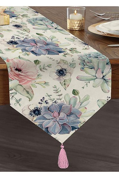 Realhomes Real Homes Imprimat digital Decorativ Design special Cu ciucuri Chenille Triunghi Runner
