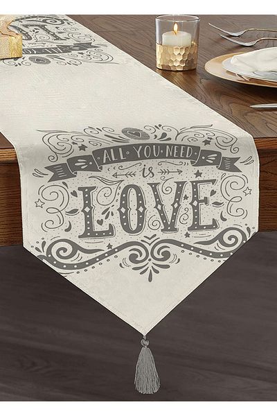 Realhomes Love Written Digital Printing Decorative Tasseled Chenille Triangle Runner
