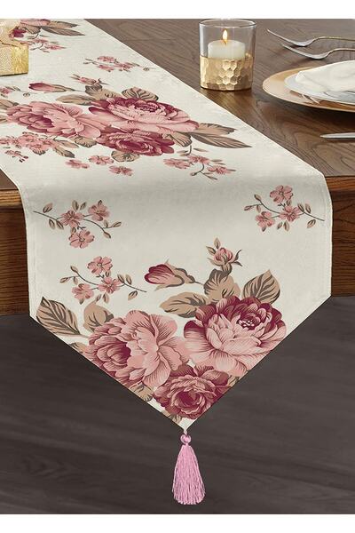 Realhomes Özel Tasarım Dijital Baskılı Dekoratif Püsküllü Şönil Üçgen Runner