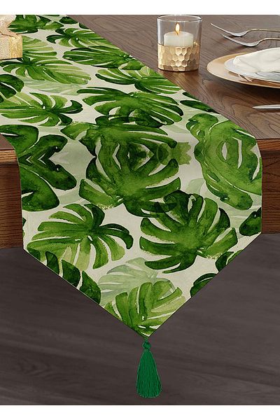 Realhomes Ειδικού σχεδιασμού Φούντες Chenille Triangle Runner με ακουαρέλα σχέδιο με φύλλα κρίνος