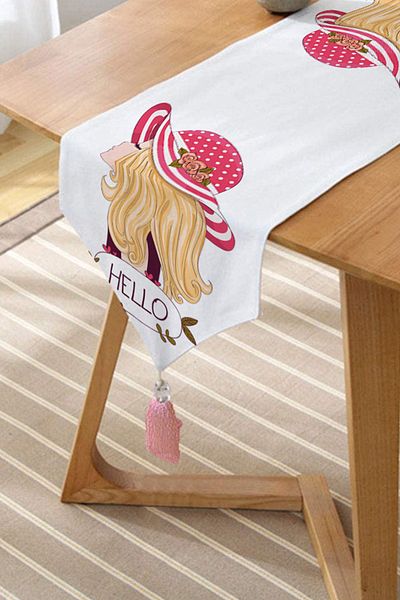 Realhomes Fashion Girl Digital Printed Modern Tasseled Chenille Triangle Runner
