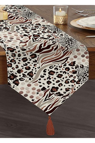 Realhomes Leopard Printed Ikat Patterned Modern Tasseled Chenille Triangle Runner
