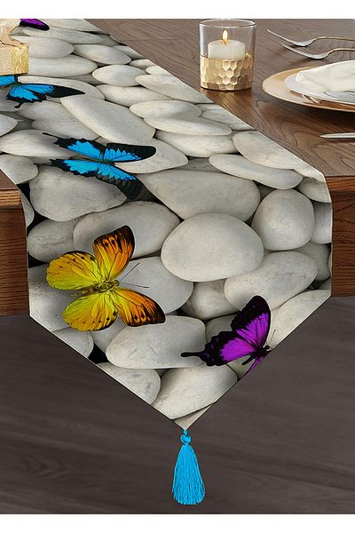 Realhomes Ψηφιακή εκτύπωση Ειδικού Σχεδιασμού Φούντες Chenille Triangle Runner