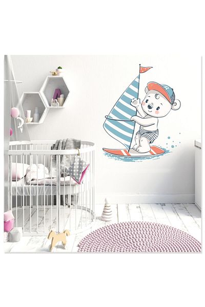 Sticker Sepetim Autocolant de perete pentru cameră pentru copii Surfing Teddy Bear