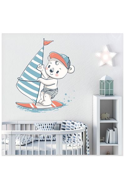 Sticker Sepetim Autocolant de perete pentru cameră pentru copii Surfing Teddy Bear