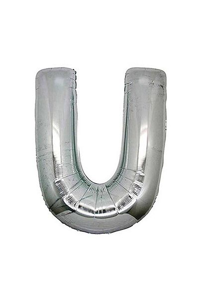 Parti dolabı Letter Foil Balloon Letter U Large Size Balloon Silver/Grey 100CM