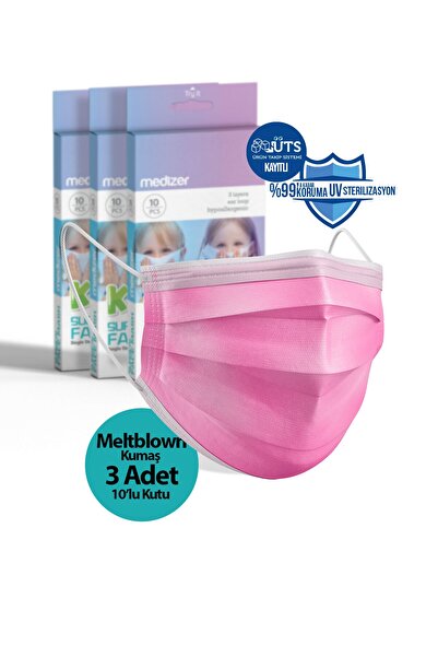 Medizer Pembe 3 Katlı Meltblown Kumaş Ultrasonik Cerrahi Çocuk Maskesi 10'lu ...