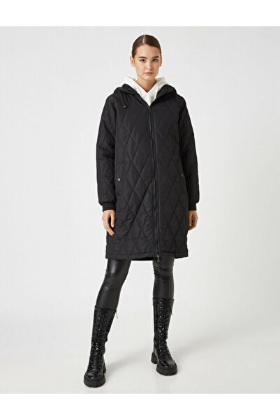 Koton Dámský černý kabát s kapucí