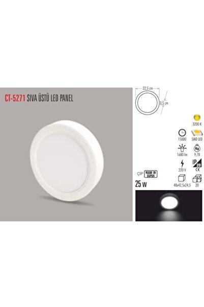 Cata 25w Damla Yuvarlak Sıva Üstü Led Panel Armatür Ct-5271 - Gün Işığı Plast...