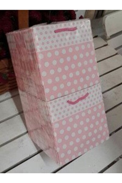 eğlencemarketi 11x11 Cm Ipli Karton Çanta 50 Adet Pembe Puantiyeli