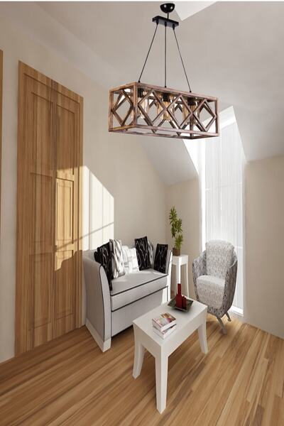 ORADEKOR Ora Dekor Doğal Ahşap Türkbükü 3'lü Sarkıt Camlı