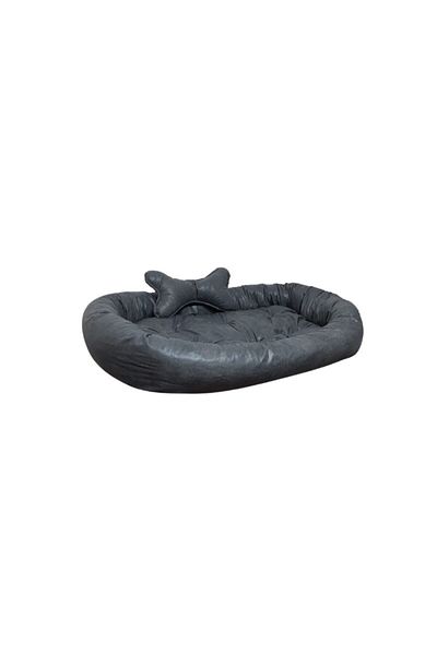 Patili Evler Anthracite Oval Large Breed Dog Bed - Bone Pillow - Xxl - 80x110 Cm