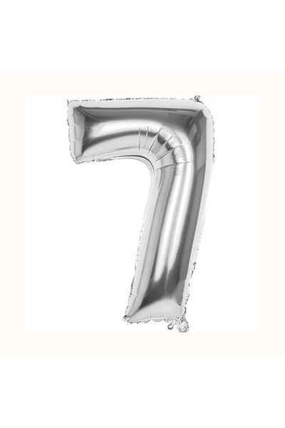 Aker Hediyelik 7 Number Metallic Grey Foil Balloon 40 Inc 100cm 7 Number Helium Balloon Silver Balloon