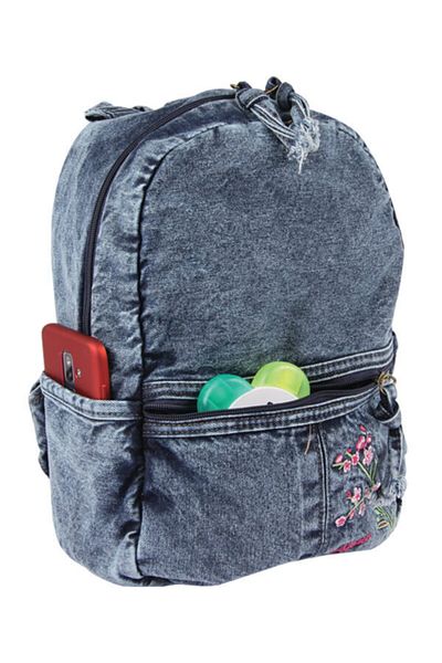 Alone Rucsac de damă din denim cu model de broderie florală