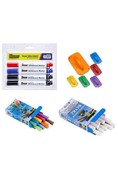 Mahi Max Brons 4'lü Doldurulabilir Tahta Kalemi + Nova Color Tozsuz Renkli Ve Beyaz Tebeşir + Tahta Silgisi