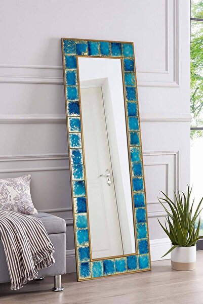 bluecape Napoli Doğal Ağaç 62x149 Cm Çini Seramik Çerçeveli Dekoratif ayna