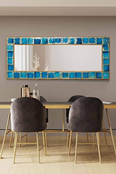 bluecape Napoli Doğal Ağaç 62x149 Cm Çini Seramik Çerçeveli Dekoratif ayna