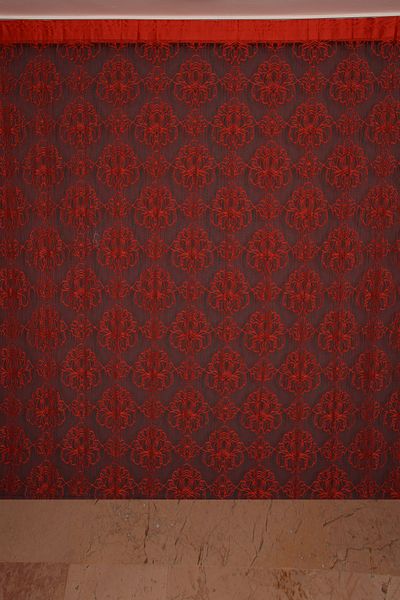 AKÇA TEKSTİL Spider Model Red Color Rope Curtain Ready-made Buttons Sewn Rope Curtain 300*270 Cm