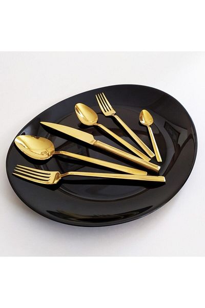BRONDOFF 36 Piece Gold Titanium Fork Spoon Set