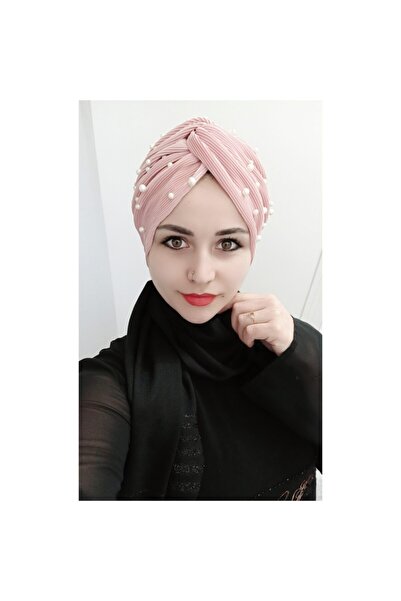 BAV Butik Ayvitrin غطاء رأس بعقدة من اللؤلؤ المطوي باللون الوردي المغبر