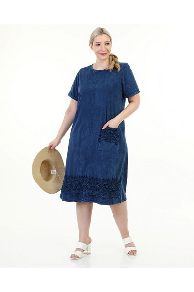 ESCBUTİK Rochie de damă, mărime mare, albastră din viscoză spălată