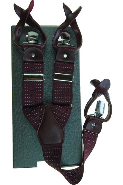 KemerSepeti Bordo Beyaz Puantiyeli Düğmeli Ve Klipsli Pantolon Askısı