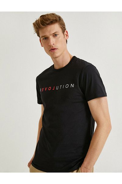 Koton Pánské černé tričko s potištěným textem