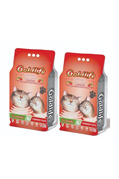 Goldlife Aktif Karbonlu Çilek Kokulu Kedi Kumu 10lt.x 2adet