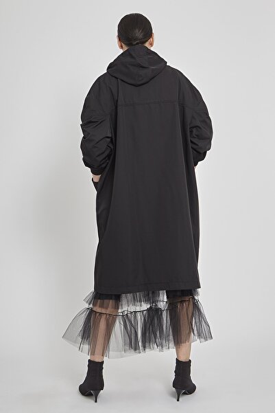 VERDA Жіночий чорний тренчкот з капюшоном