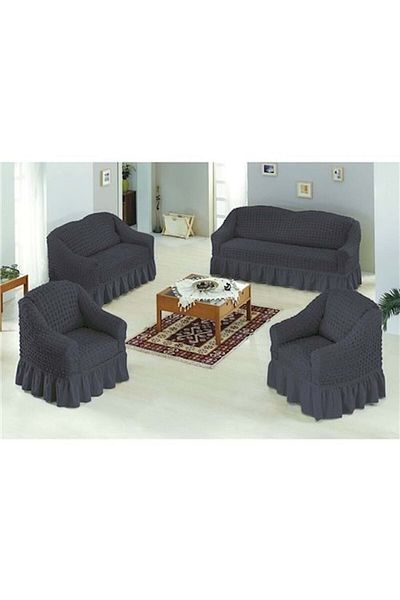 UYİNTİL Cotton Sofa and Sofa Cover Set - Elastic Skirt, Wrap Cover (3+3+1+1)