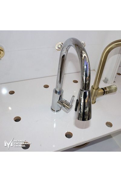 MYM Mermer Yapı Market Tasarım Brushed Chrome Sink Faucet - With Hose